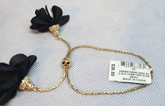 Beautiful Gold Bracelet with Black Floral Accents